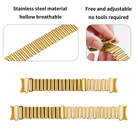 Strap-it Strap-it Bandje geschikt voor Samsung Galaxy Watch 5 (40mm / 44mm / Pro) bandje stalen loop bandje (goud) - Incl. Oplader geschikt voor Samsung Galaxy Watch 5 40 mm / 44 mm / Pro (oplaadkabel)