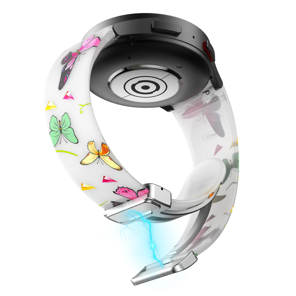 Strap-it Strap-it Luminous Butterfly Bandje geschikt voor Samsung Galaxy Watch 5 (40mm / 44mm / Pro) magnetisch bandje  - Incl. Oplader geschikt voor Samsung Galaxy Watch 5 40 mm / 44 mm / Pro (oplaadkabel)