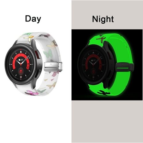 Strap-it Strap-it Luminous Butterfly Bandje geschikt voor Samsung Galaxy Watch 5 (40mm / 44mm / Pro) magnetisch bandje  - Incl. Oplader geschikt voor Samsung Galaxy Watch 5 40 mm / 44 mm / Pro (oplaadkabel)
