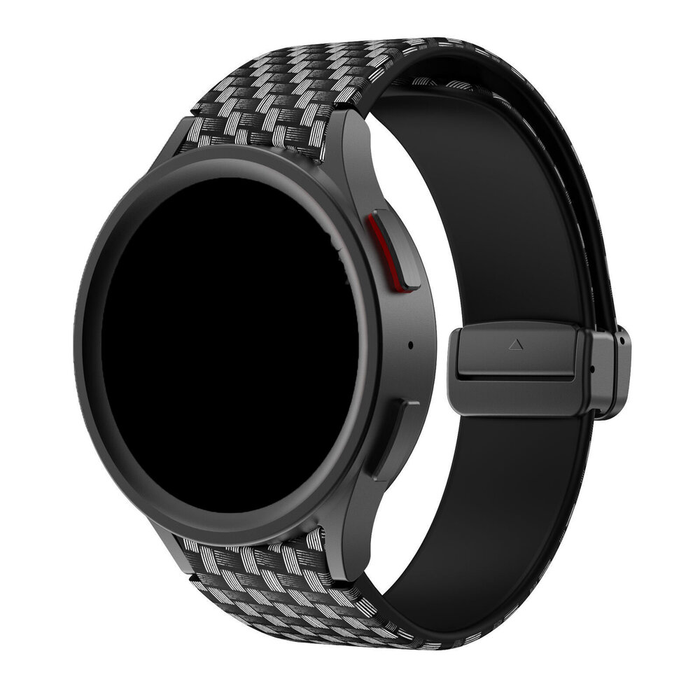Strap-it Strap-it Carbon Fiber Bandje geschikt voor Samsung Galaxy Watch 5 (40mm / 44mm / Pro) magnetisch bandje - Incl. Oplader geschikt voor Samsung Galaxy Watch 5 40 mm / 44 mm / Pro (oplaadkabel)