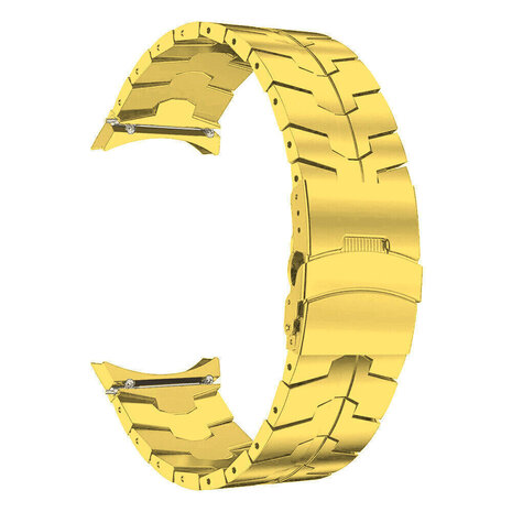 Strap-it Strap-it Bandje geschikt voor Samsung Galaxy Watch 5 (40mm / 44mm / Pro) steel iron band (goud) - Incl. Oplader geschikt voor Samsung Galaxy Watch 5 40 mm / 44 mm / Pro (oplaadkabel)