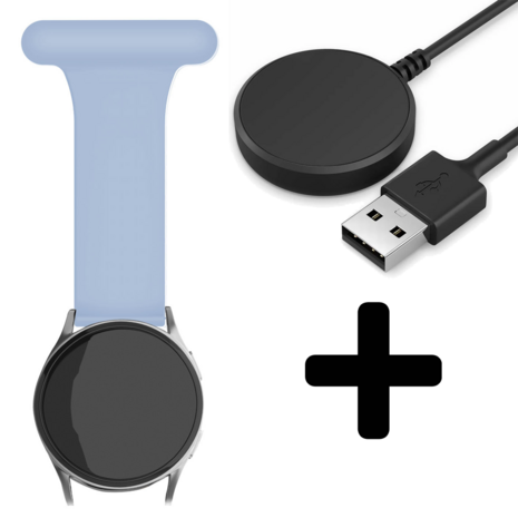 Strap-it Strap-it Bandje geschikt voor Samsung Galaxy Watch 5 (40mm / 44mm / Pro) verpleegkundige band (lichtblauw) - Incl. Oplader geschikt voor Samsung Galaxy Watch 5 40 mm / 44 mm / Pro (oplaadkabel)