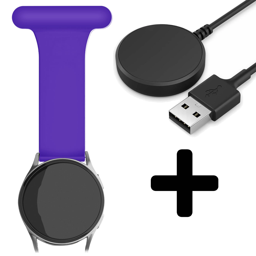 Strap-it Strap-it Bandje geschikt voor Samsung Galaxy Watch 5 (40mm / 44mm / Pro) verpleegkundige band (paars) - Incl. Oplader geschikt voor Samsung Galaxy Watch 5 40 mm / 44 mm / Pro (oplaadkabel)