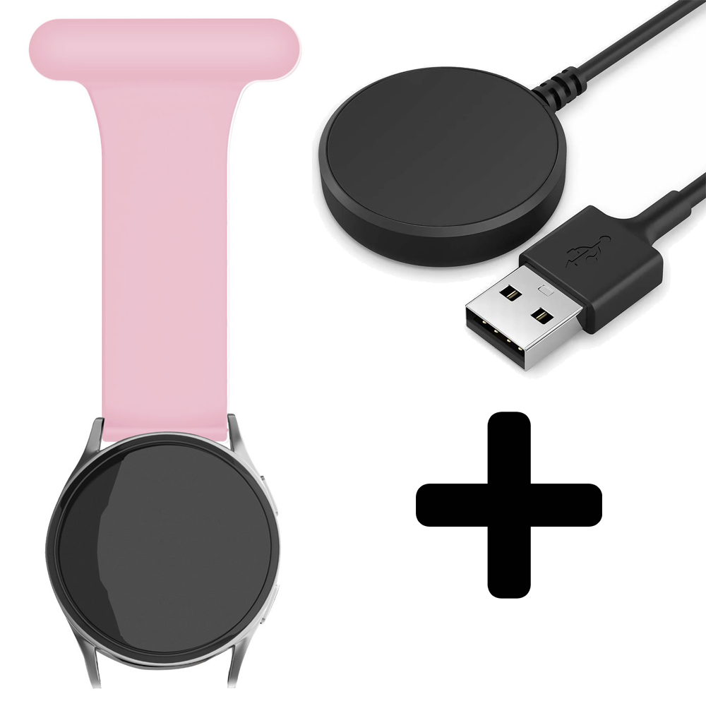 Strap-it Strap-it Bandje geschikt voor Samsung Galaxy Watch 5 (40mm / 44mm / Pro) verpleegkundige band (roze) - Incl. Oplader geschikt voor Samsung Galaxy Watch 5 40 mm / 44 mm / Pro (oplaadkabel)