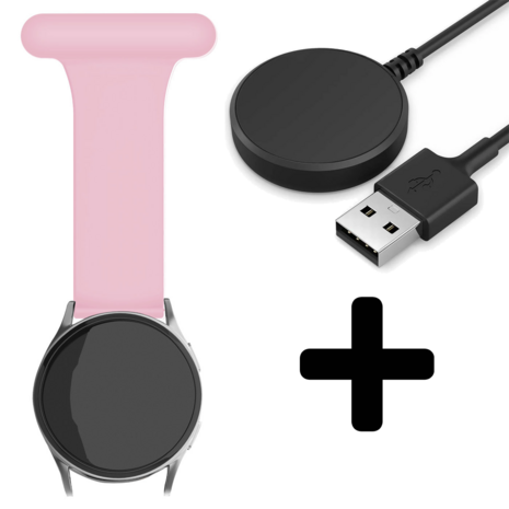 Strap-it Strap-it Bandje geschikt voor Samsung Galaxy Watch 5 (40mm / 44mm / Pro) verpleegkundige band (roze) - Incl. Oplader geschikt voor Samsung Galaxy Watch 5 40 mm / 44 mm / Pro (oplaadkabel)