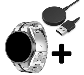 Strap-it GW5 - steel iron band (zilver/zwart) + Oplader - Batch 2 (06-2023)
