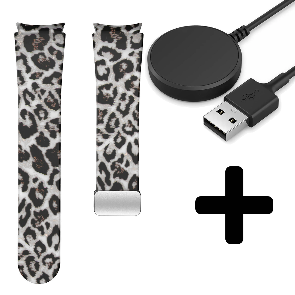 Strap-it Strap-it Clear Leopard Bandje geschikt voor Samsung Galaxy Watch 5 (40mm / 44mm / Pro) magnetisch bandje  - Incl. Oplader geschikt voor Samsung Galaxy Watch 5 40 mm / 44 mm / Pro (oplaadkabel)