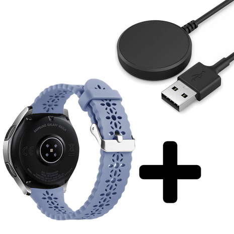 Strap-it Strap-it Bandje geschikt voor Samsung Galaxy Watch 5 (40mm / 44mm / Pro) siliconen bandje met patroon (lavendel grijs) - Incl. Oplader geschikt voor Samsung Galaxy Watch 5 40 mm / 44 mm / Pro (oplaadkabel)
