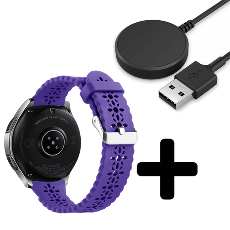 Strap-it Strap-it Bandje geschikt voor Samsung Galaxy Watch 5 (40mm / 44mm / Pro) siliconen bandje met patroon (donkerpaars) - Incl. Oplader geschikt voor Samsung Galaxy Watch 5 40 mm / 44 mm / Pro (oplaadkabel)