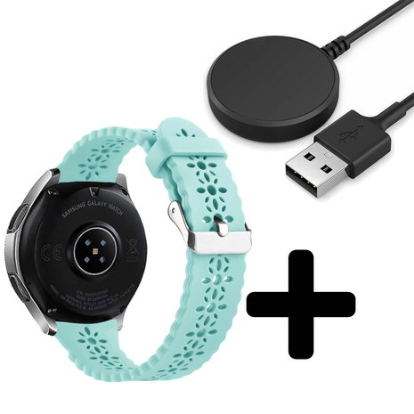 Strap-it Strap-it Bandje geschikt voor Samsung Galaxy Watch 5 (40mm / 44mm / Pro) siliconen bandje met patroon (blue sea green) - Incl. Oplader geschikt voor Samsung Galaxy Watch 5 40 mm / 44 mm / Pro (oplaadkabel)