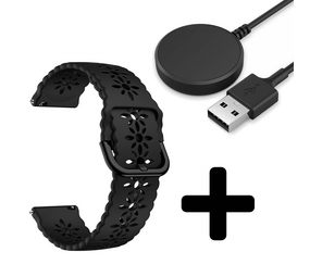 Strap-it GW5 - siliconen bandje met patroon (zwart) + Oplader - Batch 2 (06-2023)