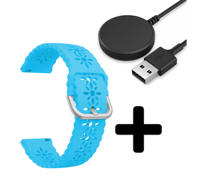 Strap-it GW5 - siliconen bandje met patroon (lichtblauw) + Oplader - Batch 2 (06-2023)