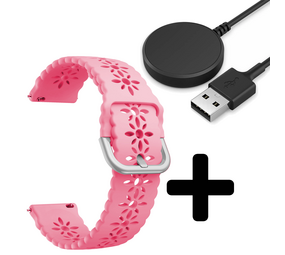 Strap-it GW5 - siliconen bandje met patroon (knalroze) + Oplader - Batch 2 (06-2023)