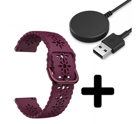 Strap-it GW5 - siliconen bandje met patroon (Bordeaux) + Oplader - Batch 2 (06-2023)