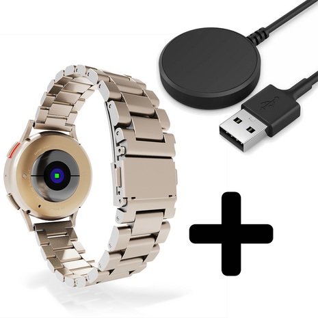 Strap-it Strap-it Bandje geschikt voor Samsung Galaxy Watch 5 (40mm / 44mm / Pro) bandje stalen band (sterrenlicht) - Incl. Oplader geschikt voor Samsung Galaxy Watch 5 40 mm / 44 mm / Pro (oplaadkabel) Strap-it Strap-it Bandje geschikt voor Samsung Galaxy Watch 5 (40mm / 44mm / Pro) bandje stalen band (sterrenlicht) - Incl. Oplader geschikt voor Samsung Galaxy Watch 5 40 mm / 44 mm / Pro (oplaadkabel)