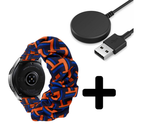 Strap-it GW5 - scrunchie bandje (zwart/oranje/blauw) + Oplader - Batch 2 (06-2023)