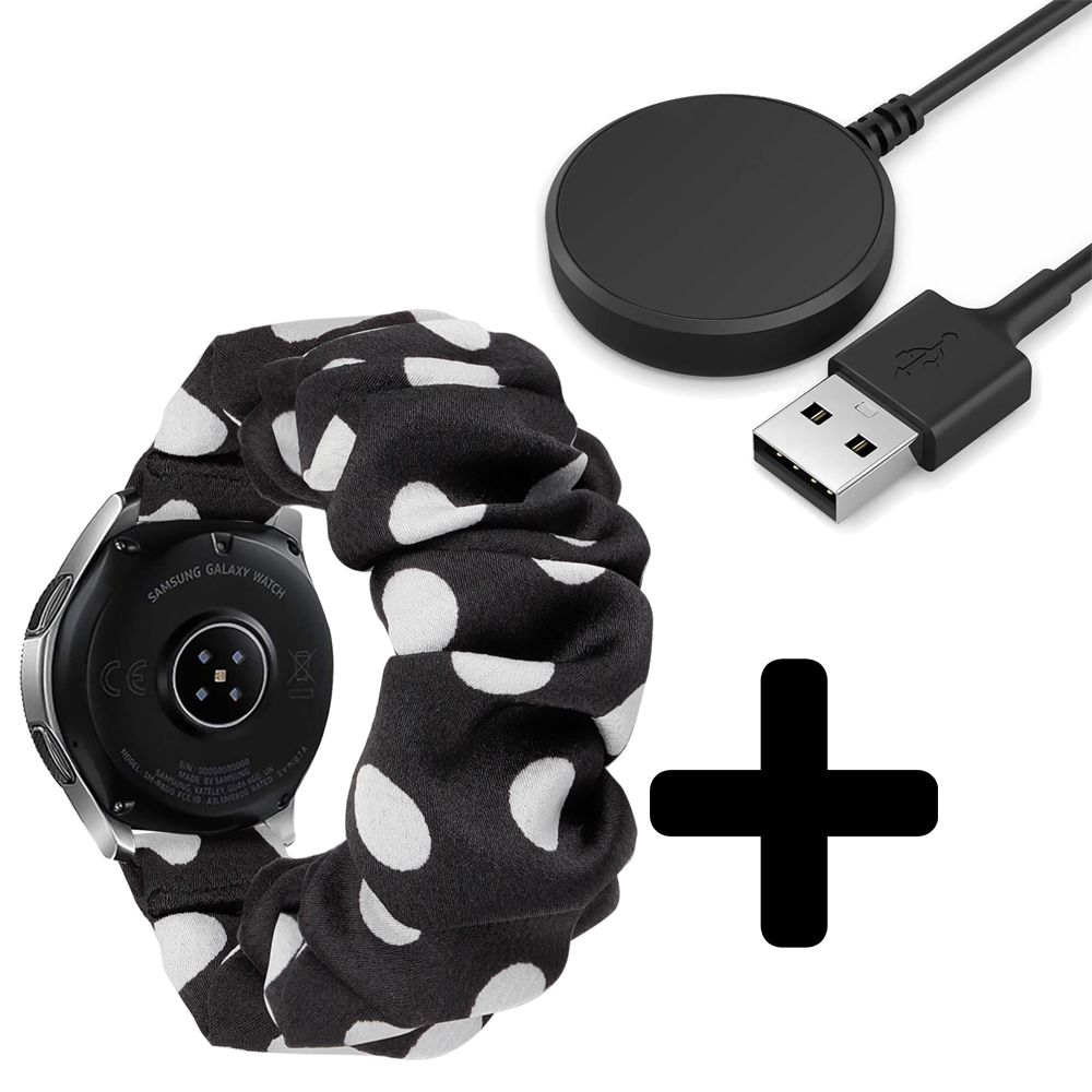 Strap-it Strap-it Bandje geschikt voor Samsung Galaxy Watch 5 (40mm / 44mm / Pro) scrunchie bandje (dots) - Incl. Oplader geschikt voor Samsung Galaxy Watch 5 40 mm / 44 mm / Pro (oplaadkabel)