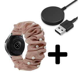 Strap-it GW5 - scrunchie bandje (beige met parels) + Oplader - Batch 2 (06-2023)
