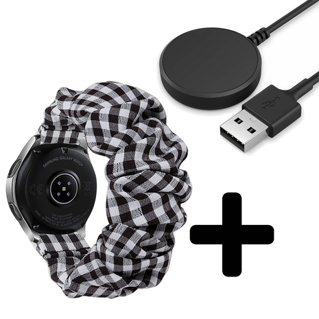 Strap-it Strap-it Bandje geschikt voor Samsung Galaxy Watch 5 (40mm / 44mm / Pro) scrunchie bandje (geruit) - Incl. Oplader geschikt voor Samsung Galaxy Watch 5 40 mm / 44 mm / Pro (oplaadkabel)