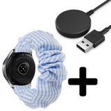 Strap-it GW5 - scrunchie bandje (blauw gestreept) + Oplader - Batch 2 (06-2023)