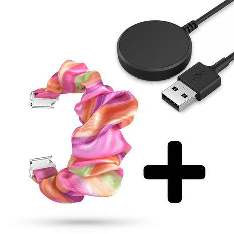 Strap-it Strap-it Bandje geschikt voor Samsung Galaxy Watch 5 (40mm / 44mm / Pro) bandje Scrunchie bandje (kleurrijk) - Incl. Oplader geschikt voor Samsung Galaxy Watch 5 40 mm / 44 mm / Pro (oplaadkabel)