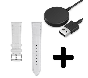 Strap-it GW5 - leather crocodile grain band (wit) + Oplader - Batch 2 (06-2023)