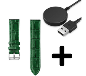 Strap-it GW5 - leather crocodile grain band (groen) + Oplader - Batch 2 (06-2023)