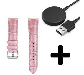 Strap-it GW5 - leather crocodile grain band (roze) + Oplader - Batch 2 (06-2023)
