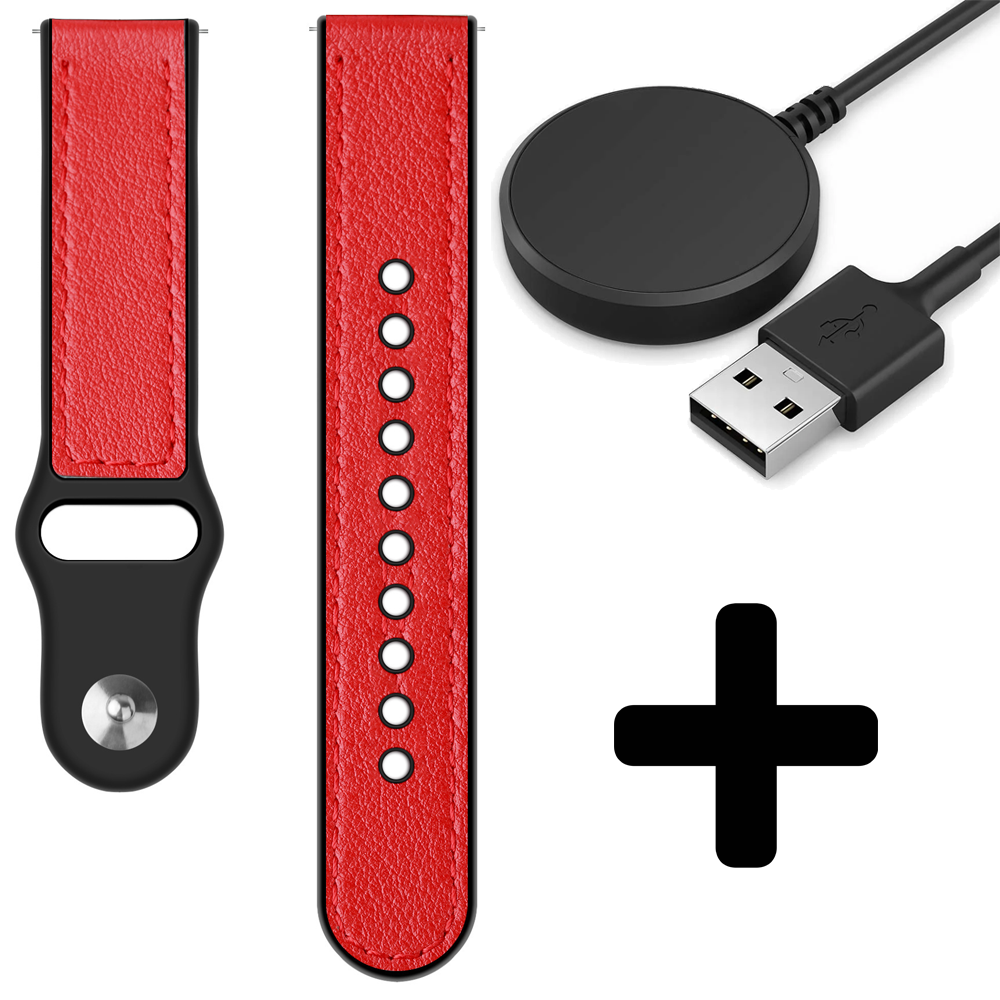 Strap-it Strap-it Bandje geschikt voor Samsung Galaxy Watch 5 (40mm / 44mm / Pro) bandje siliconen hybrid bandje (rood) - Incl. Oplader geschikt voor Samsung Galaxy Watch 5 40 mm / 44 mm / Pro (oplaadkabel)