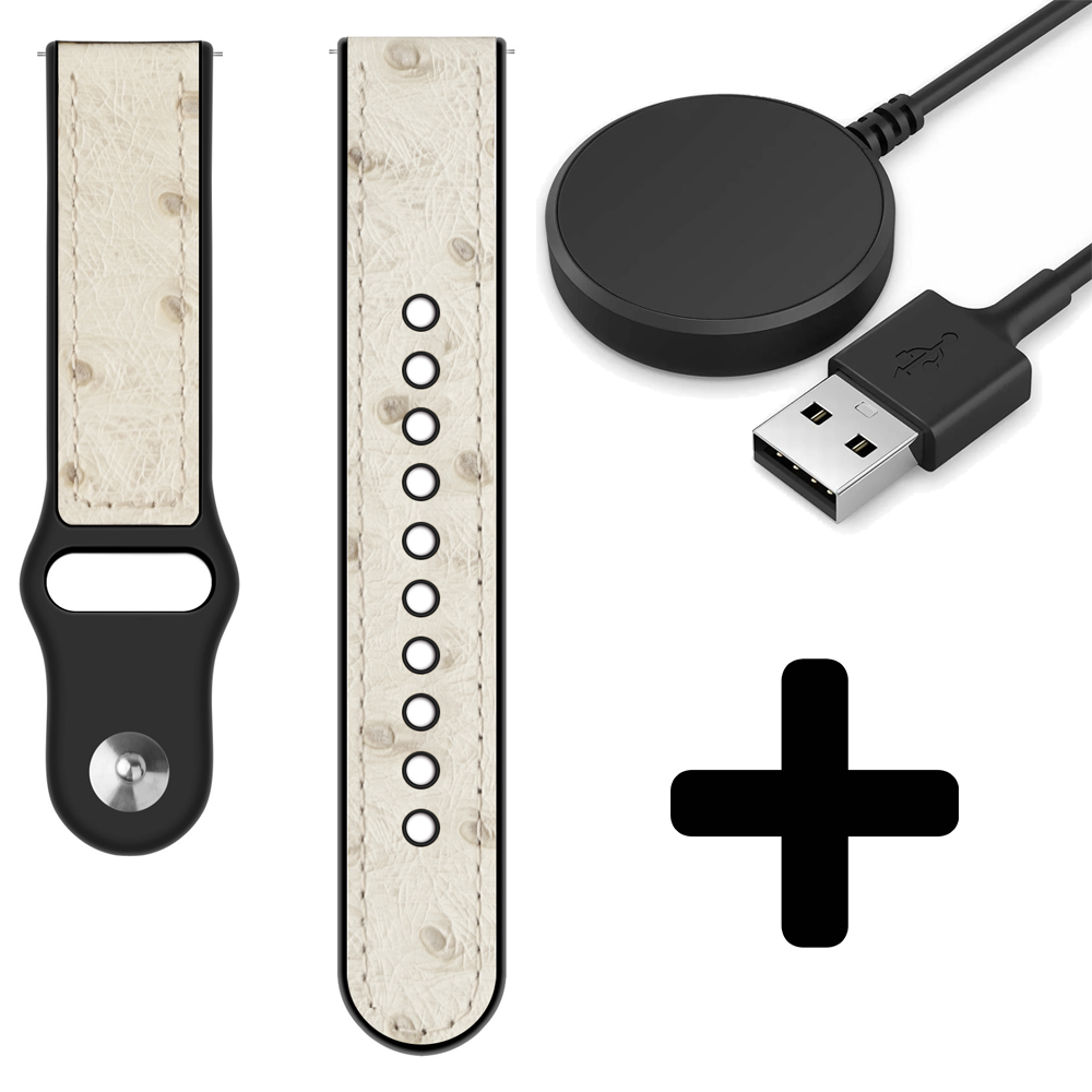 Strap-it Strap-it Bandje geschikt voor Samsung Galaxy Watch 5 (40mm / 44mm / Pro) bandje siliconen hybrid bandje (zand wit) - Incl. Oplader geschikt voor Samsung Galaxy Watch 5 40 mm / 44 mm / Pro (oplaadkabel)