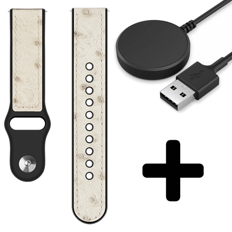 Strap-it Strap-it Bandje geschikt voor Samsung Galaxy Watch 5 (40mm / 44mm / Pro) bandje siliconen hybrid bandje (zand wit) - Incl. Oplader geschikt voor Samsung Galaxy Watch 5 40 mm / 44 mm / Pro (oplaadkabel)