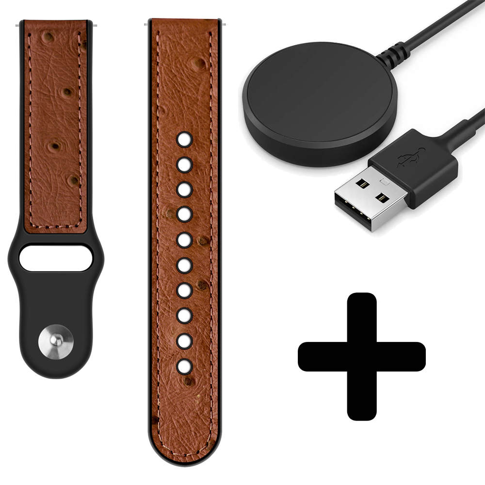 Strap-it Strap-it Bandje geschikt voor Samsung Galaxy Watch 5 (40mm / 44mm / Pro) bandje siliconen hybrid bandje (bruin) - Incl. Oplader geschikt voor Samsung Galaxy Watch 5 40 mm / 44 mm / Pro (oplaadkabel)