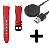 Strap-it GW5 - hybrid leren bandje (rood) + Oplader - Batch 2 (06-2023)