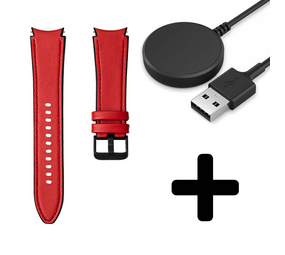 Strap-it GW5 - hybrid leren bandje (rood) + Oplader - Batch 2 (06-2023)