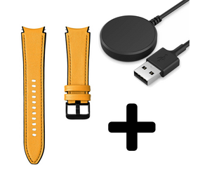 Strap-it GW5 - hybrid leren bandje (geel) + Oplader - Batch 2 (06-2023)