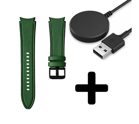 Strap-it GW5 - hybrid leren bandje (groen) + Oplader - Batch 2 (06-2023)