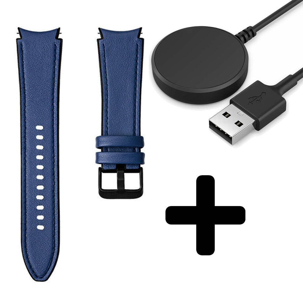 Strap-it Strap-it Bandje geschikt voor Samsung Galaxy Watch 5 (40mm / 44mm / Pro) bandje hybrid leren bandje (donkerblauw) - Incl. Oplader geschikt voor Samsung Galaxy Watch 5 40 mm / 44 mm / Pro (oplaadkabel) Strap-it Strap-it Bandje geschikt voor Samsung Galaxy Watch 5 (40mm / 44mm / Pro) bandje hybrid leren bandje (donkerblauw) - Incl. Oplader geschikt voor Samsung Galaxy Watch 5 40 mm / 44 mm / Pro (oplaadkabel)
