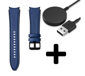 Strap-it GW5 - hybrid leren bandje (donkerblauw) + Oplader - Batch 2 (06-2023)