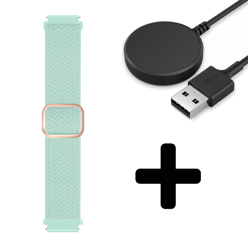 Strap-it Strap-it Bandje geschikt voor Samsung Galaxy Watch 5 (40mm / 44mm / Pro) verstelbaar geweven bandje (turquoise) - Incl. Oplader geschikt voor Samsung Galaxy Watch 5 40 mm / 44 mm / Pro (oplaadkabel)