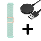 Strap-it GW5 - verstelbaar geweven bandje (turquoise) + Oplader - Batch 2 (06-2023)