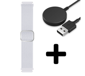 Strap-it GW5 - verstelbaar geweven bandje (wit) + Oplader - Batch 2 (06-2023)