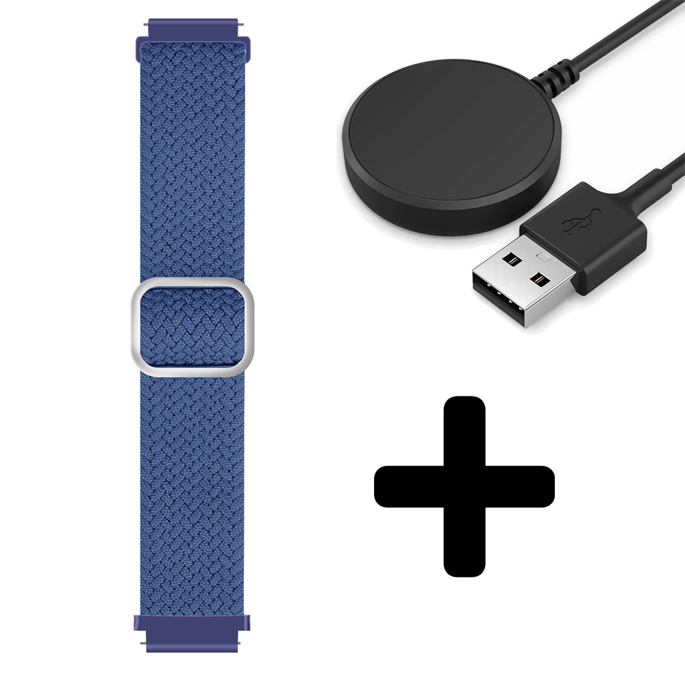 Strap-it Strap-it Bandje geschikt voor Samsung Galaxy Watch 5 (40mm / 44mm / Pro) verstelbaar geweven bandje (blauw) - Incl. Oplader geschikt voor Samsung Galaxy Watch 5 40 mm / 44 mm / Pro (oplaadkabel)