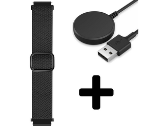 Strap-it GW5 - verstelbaar geweven bandje (zwart) + Oplader - Batch 2 (06-2023)