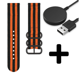 Strap-it GW5 - nylon gesp band (zwart/oranje)  + Oplader - Batch 2 (06-2023)