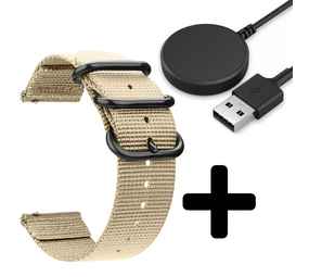 Strap-it GW5 - nylon gesp band (khaki)  + Oplader - Batch 2 (06-2023)
