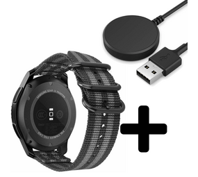 Strap-it GW5 - nylon gesp band (zwart/grijs) + Oplader - Batch 2 (06-2023)
