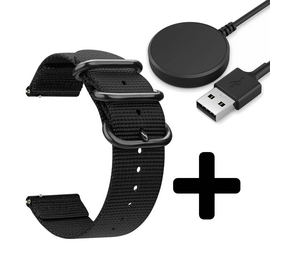Strap-it GW5 - nylon gesp band (zwart)  + Oplader - Batch 2 (06-2023)