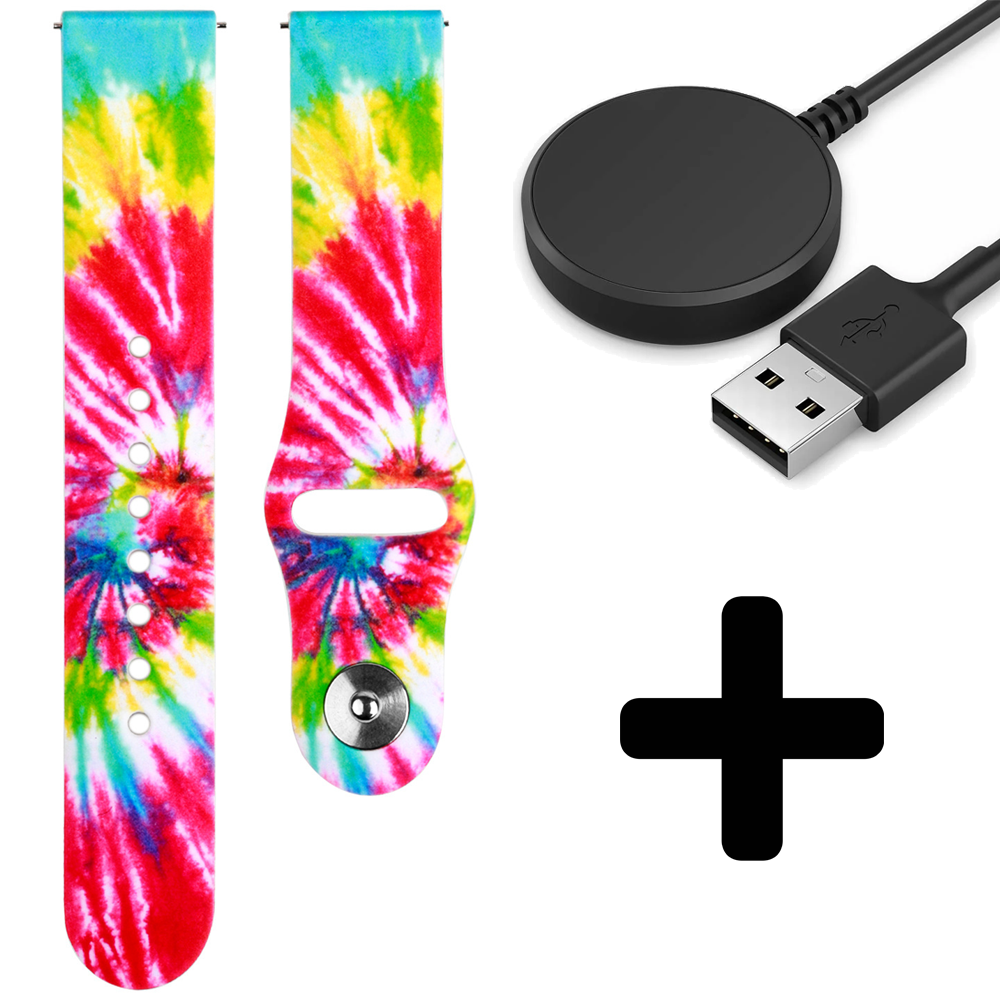Strap-it Strap-it Tie-Dye Bandje geschikt voor Samsung Galaxy Watch 5 (40mm / 44mm / Pro) - Incl. Oplader geschikt voor Samsung Galaxy Watch 5 40 mm / 44 mm / Pro (oplaadkabel)