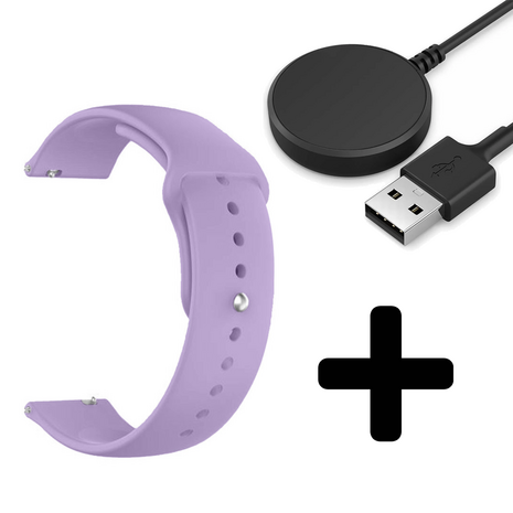 Strap-it Strap-it Bandje geschikt voor Samsung Galaxy Watch 5 (40mm / 44mm / Pro) sport bandje (lichtpaars) - Incl. Oplader geschikt voor Samsung Galaxy Watch 5 40 mm / 44 mm / Pro (oplaadkabel)
