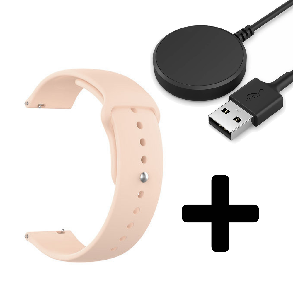 Strap-it Strap-it Bandje geschikt voor Samsung Galaxy Watch 5 (40mm / 44mm / Pro) sport bandje (antiek roze) - Incl. Oplader geschikt voor Samsung Galaxy Watch 5 40 mm / 44 mm / Pro (oplaadkabel)